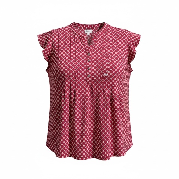 Kim Rogers Red and Cream Geometric Print Top - Picture 2 of 6